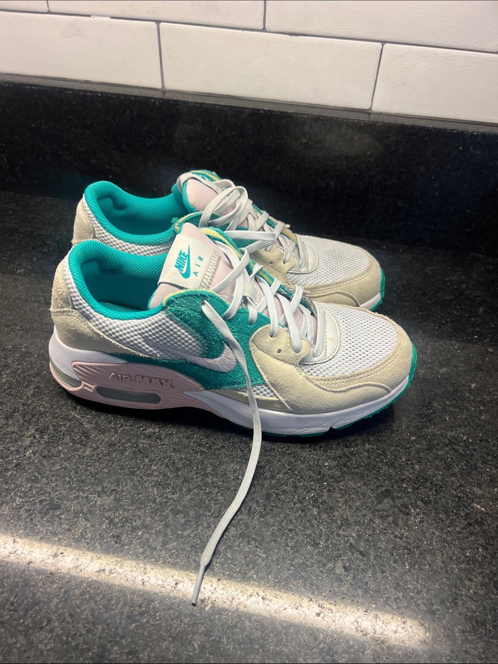 Nike Women's Sneakers in White and Teal with Pink Accents